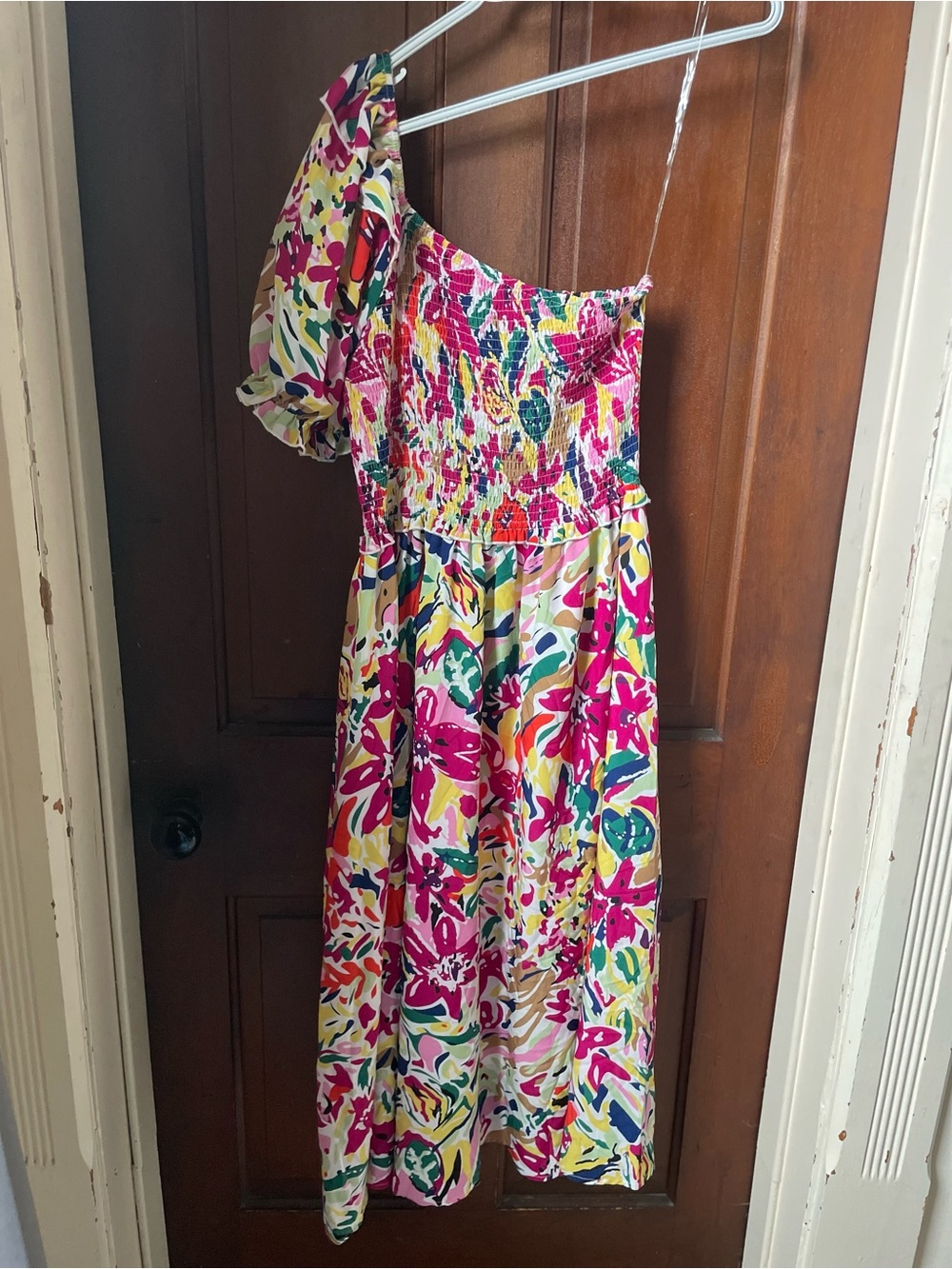 Jodifl women's small one shoulder multi-color maxi dress